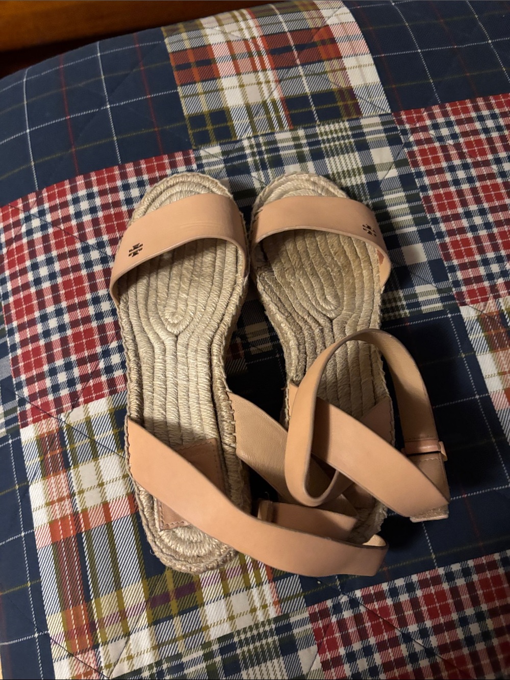 Tory Burch Nude Pink Leather Espadrille Sandals
